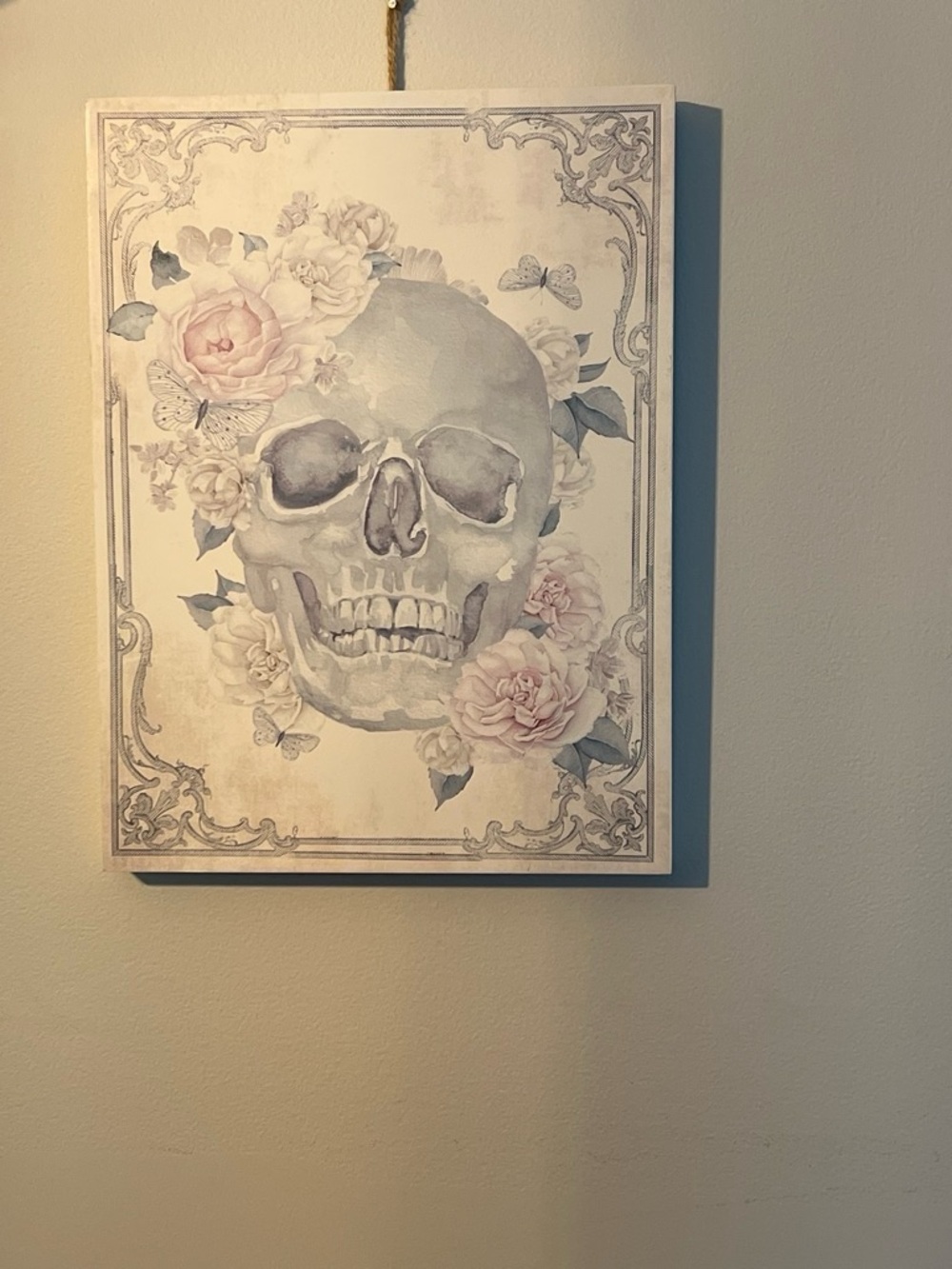 Ashland Floral Skull Canvas Art in Cream and Pink